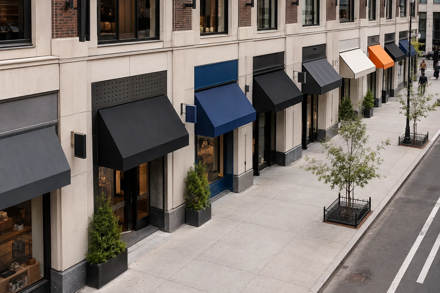 A coordinated row of physical locations along a city block