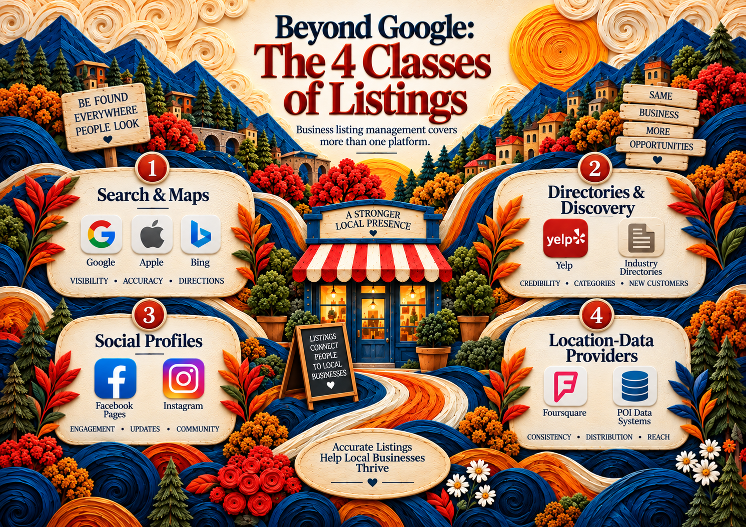 Which listings does business listing management cover beyond Google? illustration
